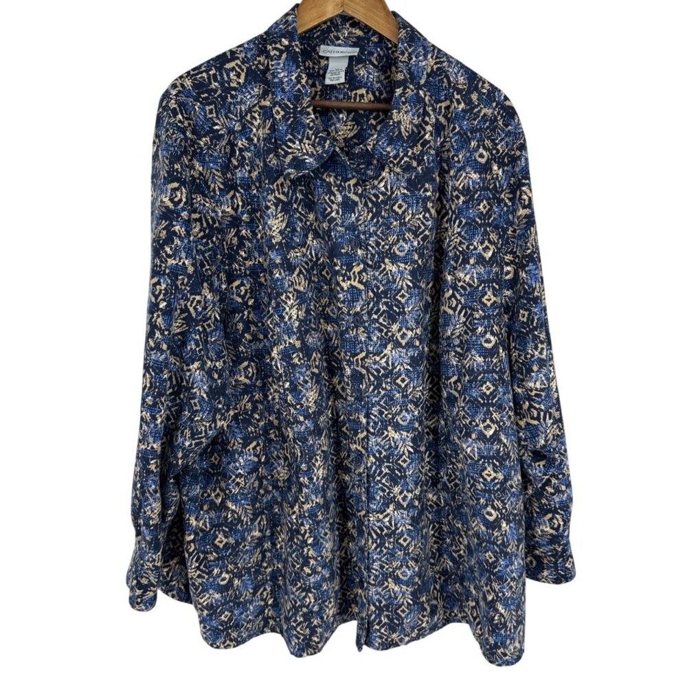 Catherines Womens Button-Up Abstract Print Long Sleeve Lightweight Blouse Sz 4X